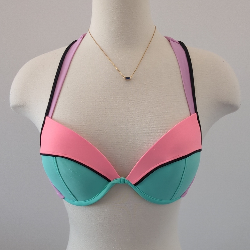 Xhilaration Pink and Teal Bikini Top Medium